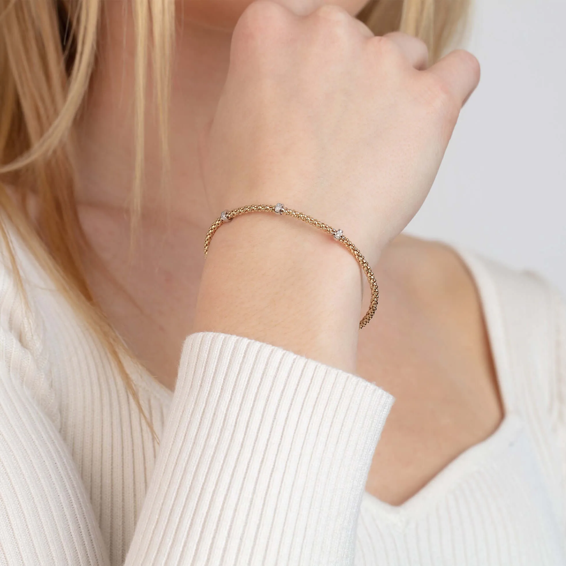 14K Gold & Diamond Prosecco Three Station Bracelet