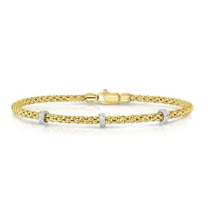 14K Gold & Diamond Prosecco Three Station Bracelet