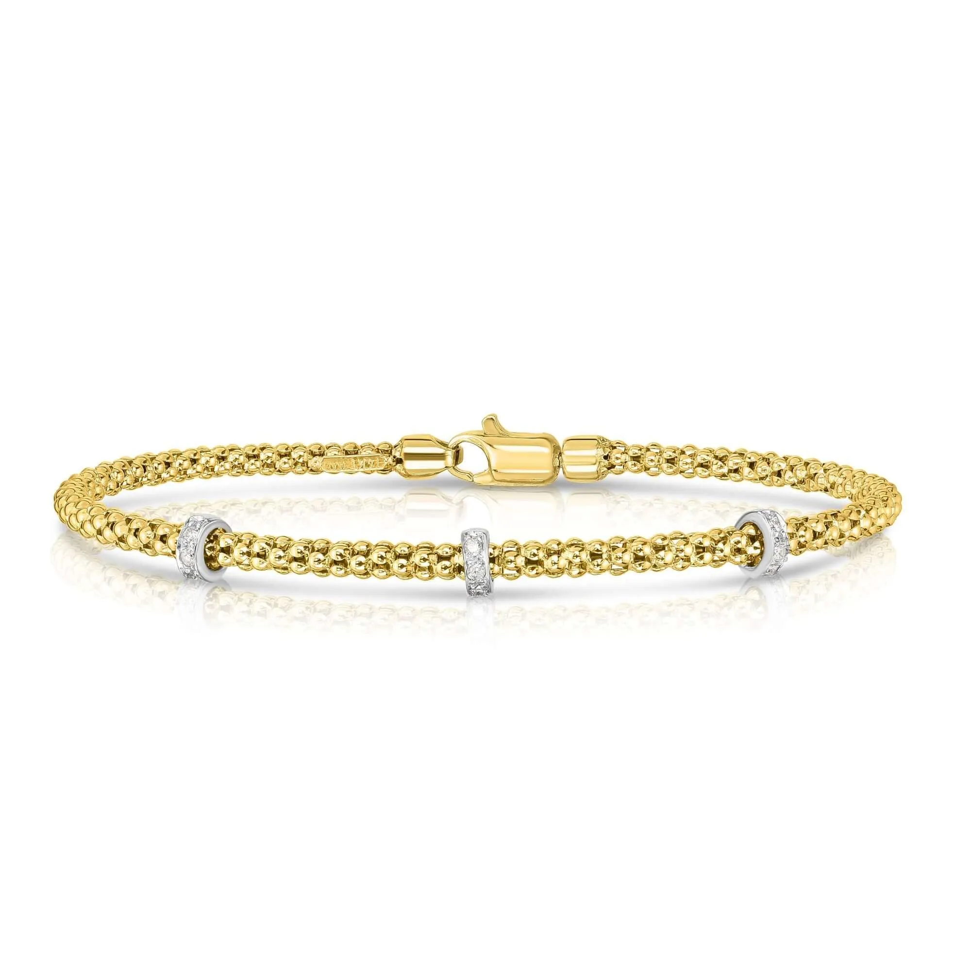 14K Gold & Diamond Prosecco Three Station Bracelet