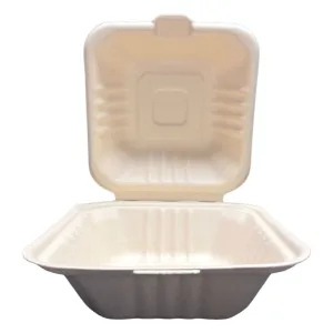 6"x6"x3" BIODEGRADABLE COMPOSTABLE BAGASSE PULP HINGED CONTAINERS 500CT