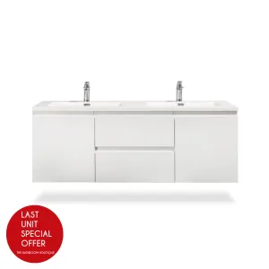 Angela 2 Doors And 2 Drawers Bathroom Vanity with Solid Surface Double Sink - Wall Mount - 60" Melanime Faced Chipboard/High Glossy White - Last Unit Special Offer
