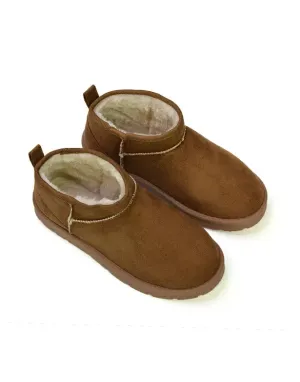 Angelina Flat Ankle Winter Ultra Mini Boots with Faux Fur Insole In Chestnut