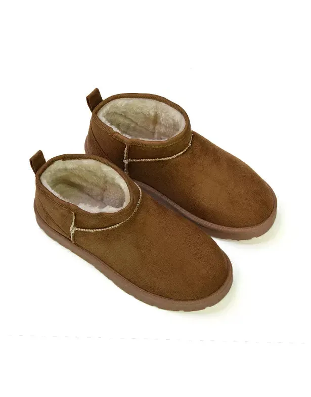 Angelina Flat Ankle Winter Ultra Mini Boots with Faux Fur Insole In Chestnut