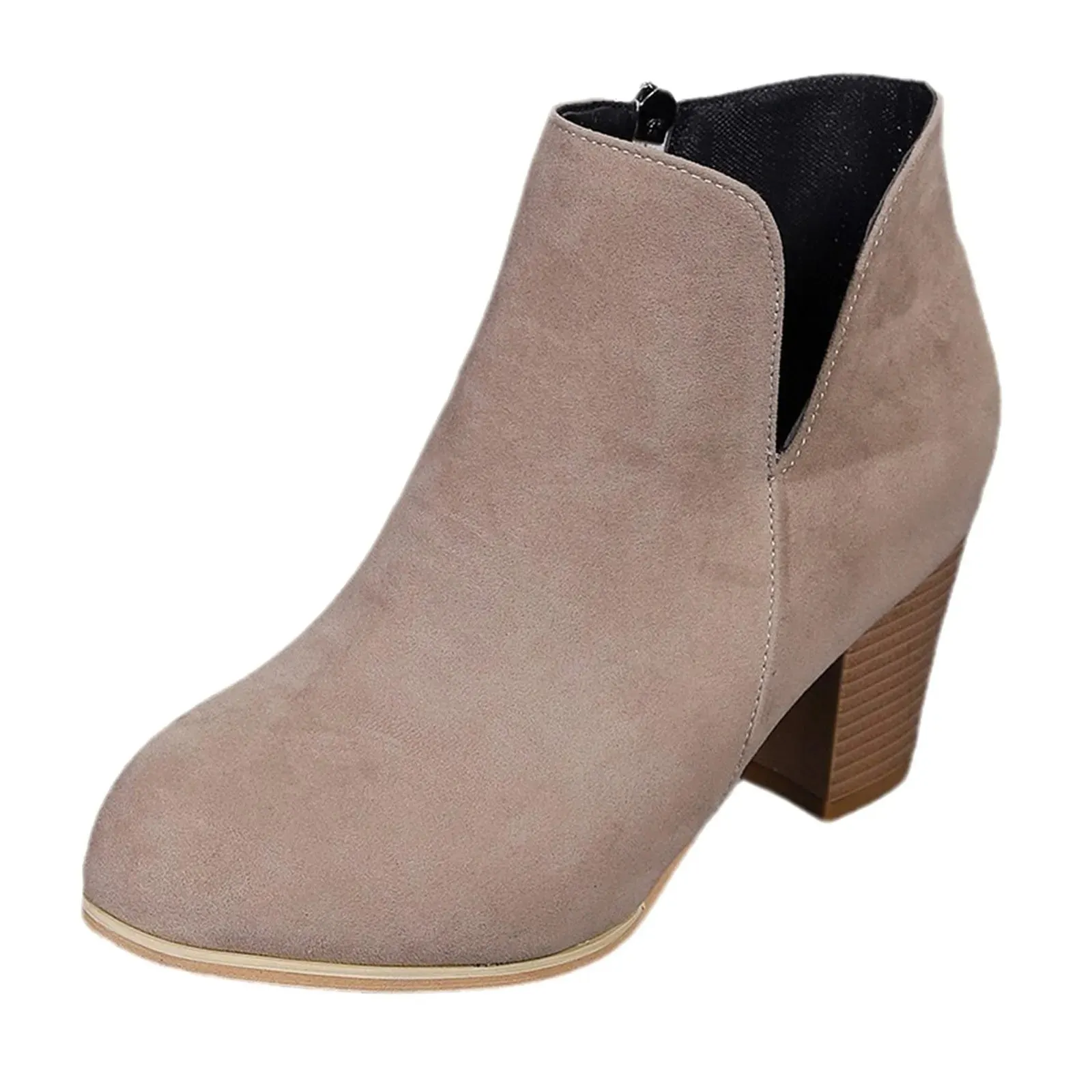 Ankle boot with block heel, V-seam and side zipper - women's ankle boots