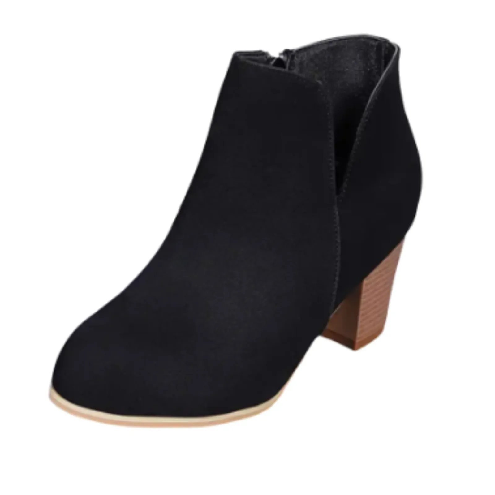 Ankle boot with block heel, V-seam and side zipper - women's ankle boots