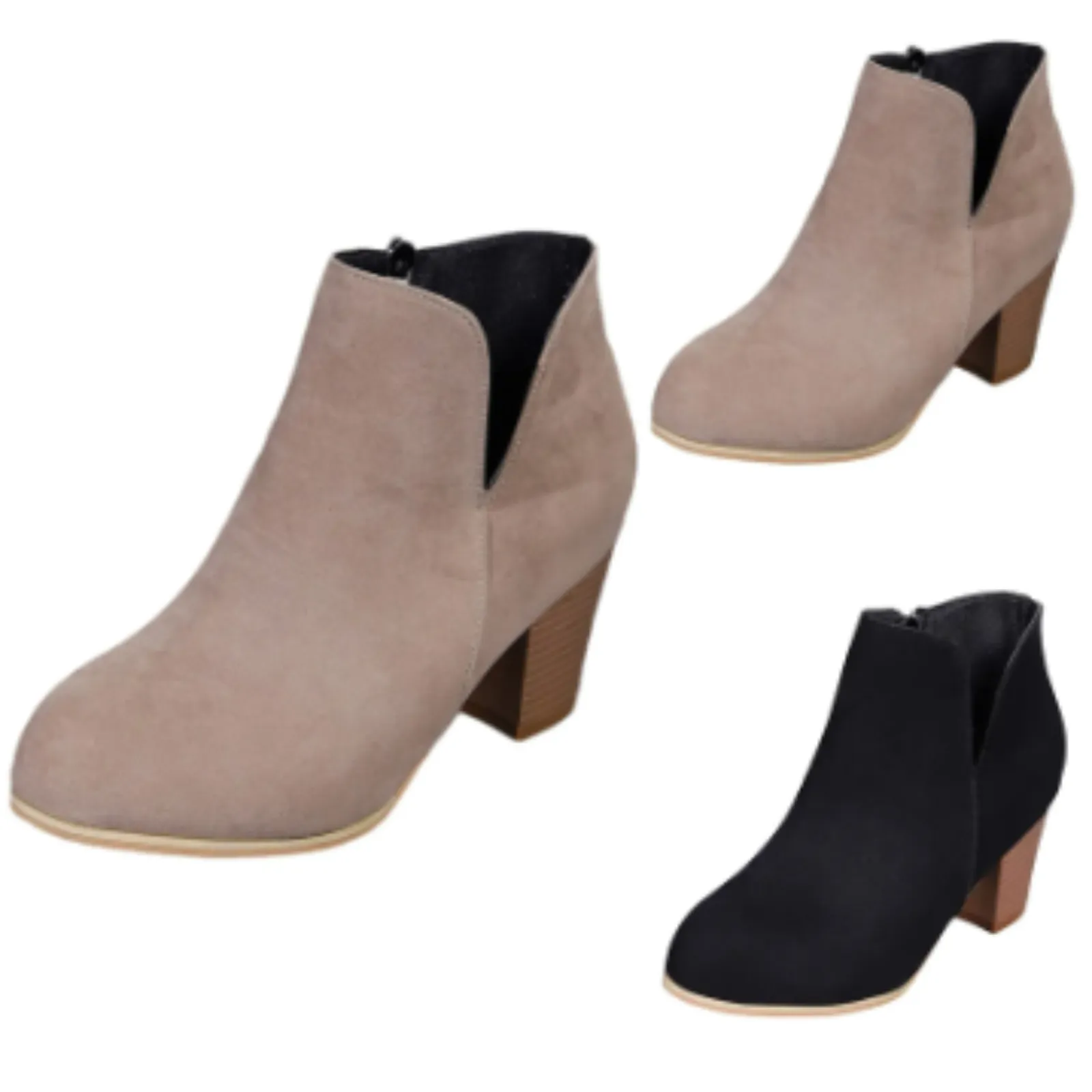 Ankle boot with block heel, V-seam and side zipper - women's ankle boots