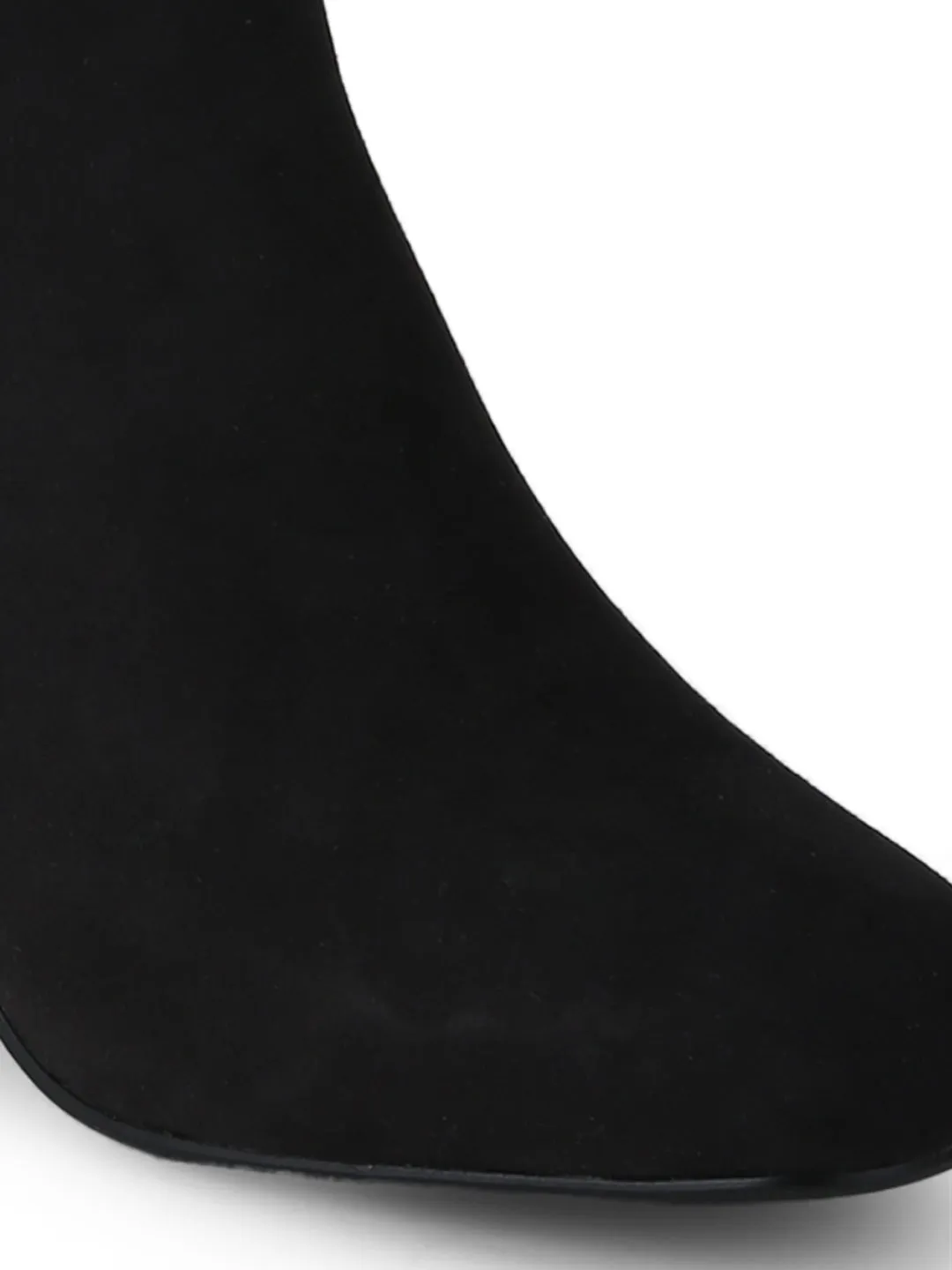 Black Micro Block Heel Ankle Length Boots