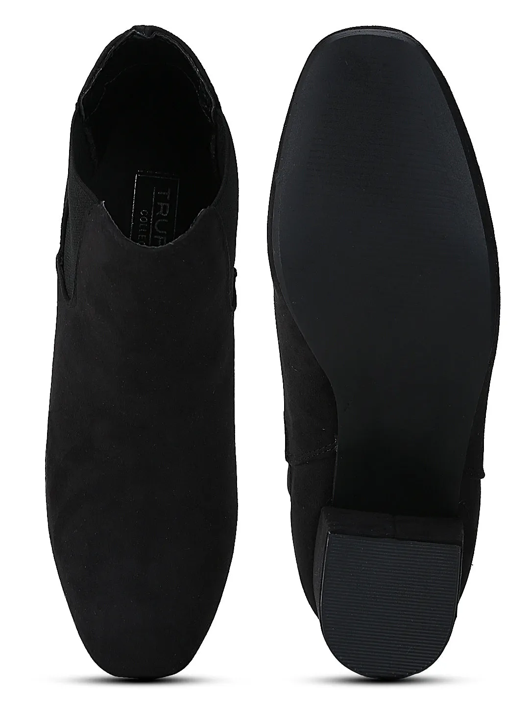Black Micro Block Heel Ankle Length Boots