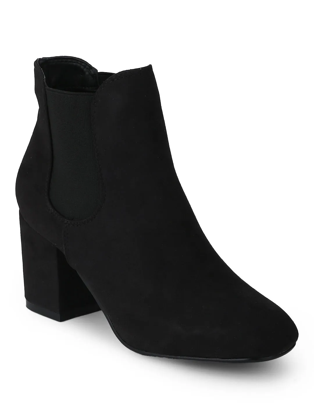Black Micro Block Heel Ankle Length Boots