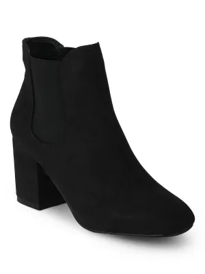 Black Micro Block Heel Ankle Length Boots