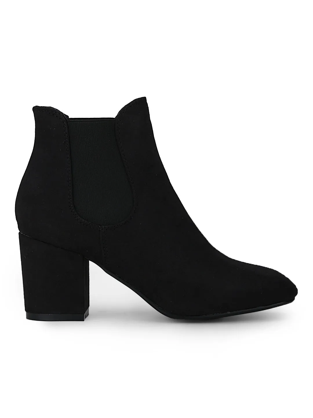 Black Micro Block Heel Ankle Length Boots