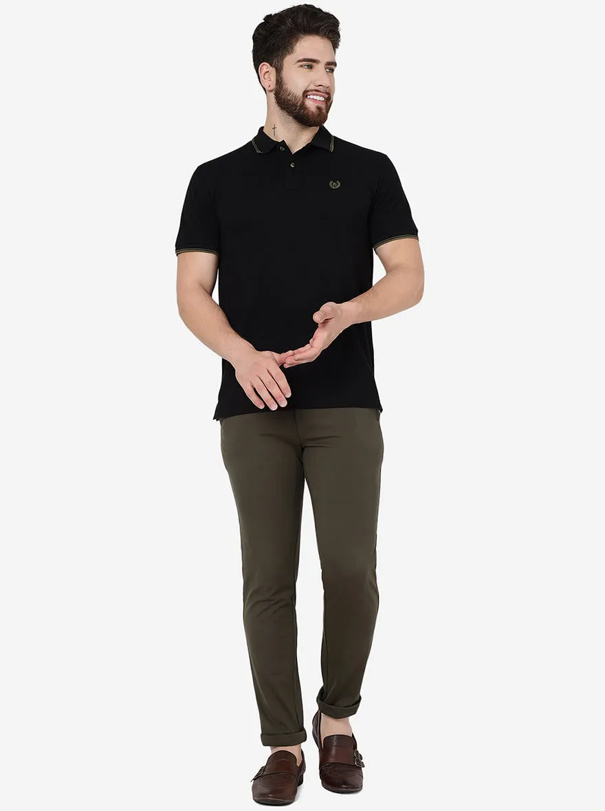 Black Solid Slim Fit Polo T-Shirt | Greenfibre
