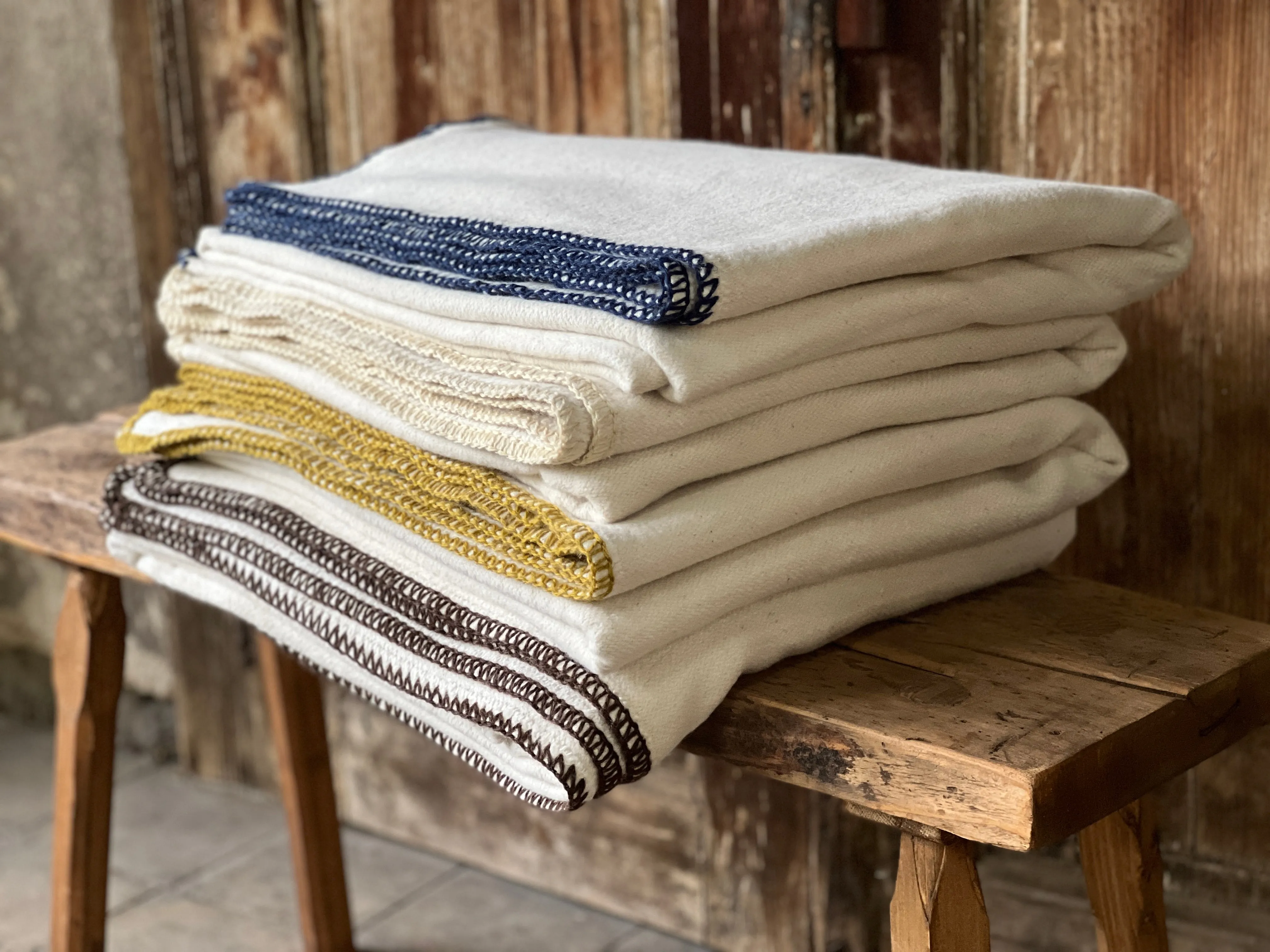Blanket: Organic eco-cotton, Indigo trim - BL24
