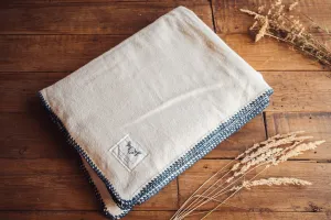 Blanket: Organic eco-cotton, Indigo trim - BL24
