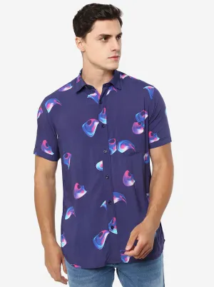Blue Printed Slim Fit Semi Casual Shirt | JadeBlue