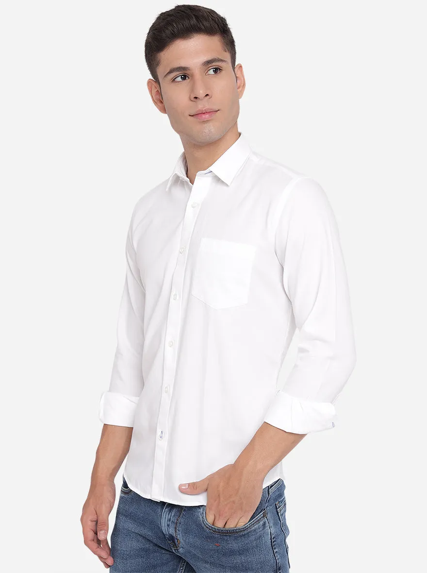 Bright White Solid Slim Fit Casual Shirt | Greenfibre
