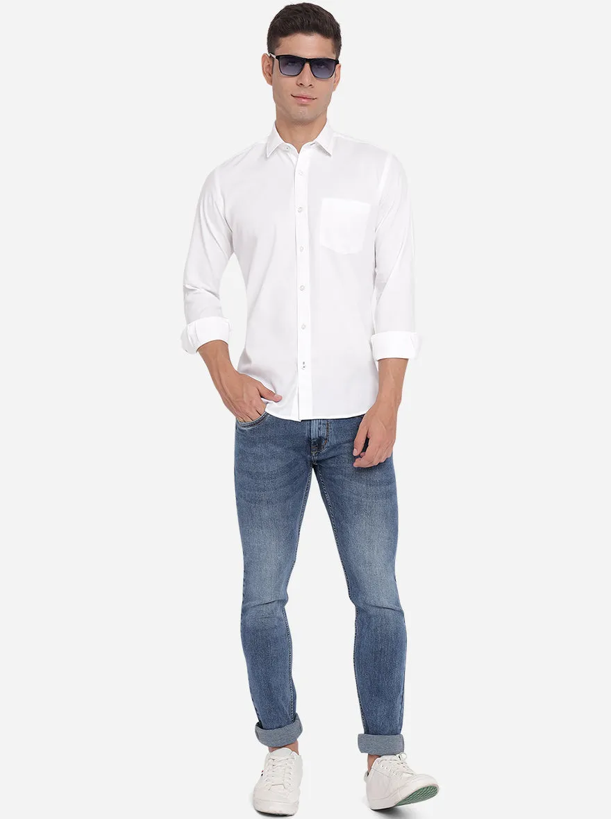 Bright White Solid Slim Fit Casual Shirt | Greenfibre