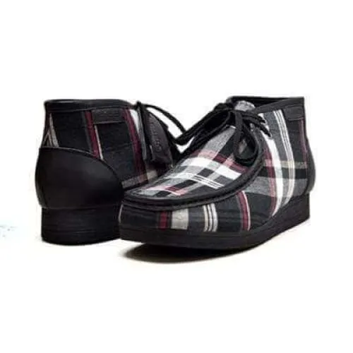 British Walkers New Castle Men's Black Plaid Leather and Suede Ankle Boots