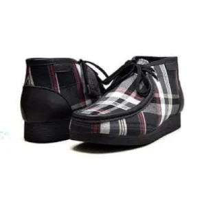 British Walkers New Castle Men's Black Plaid Leather and Suede Ankle Boots