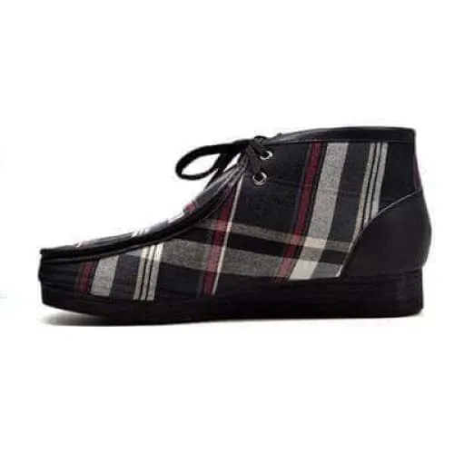 British Walkers New Castle Men's Black Plaid Leather and Suede Ankle Boots