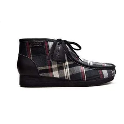 British Walkers New Castle Men's Black Plaid Leather and Suede Ankle Boots