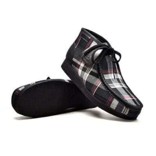 British Walkers New Castle Men's Black Plaid Leather and Suede Ankle Boots