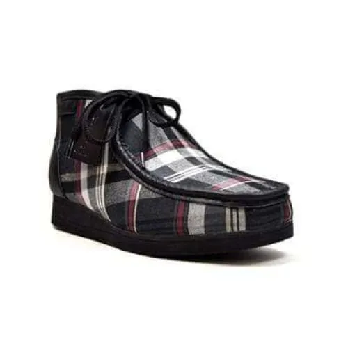 British Walkers New Castle Men's Black Plaid Leather and Suede Ankle Boots