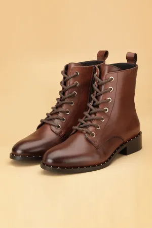 Brown Crust Leather Ankle Boots