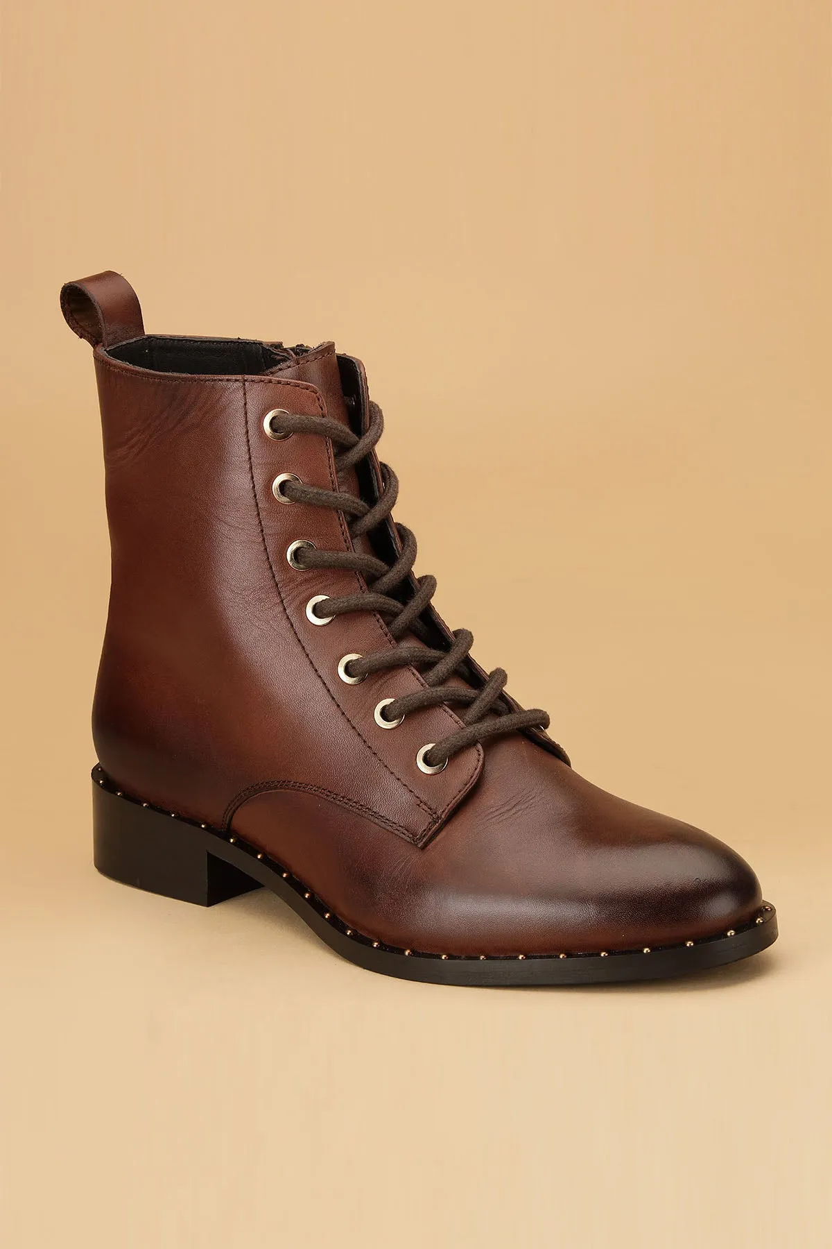 Brown Crust Leather Ankle Boots