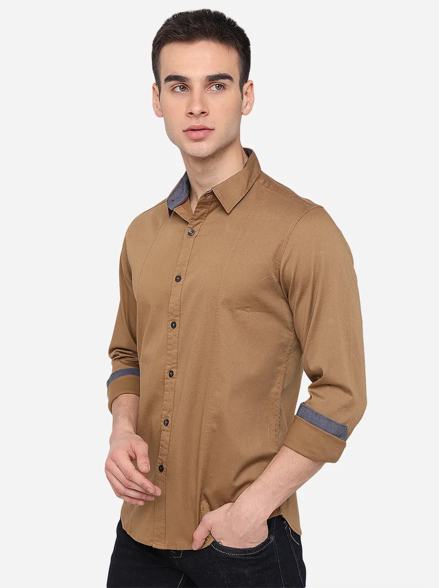 Brown Solid Slim Fit Casual Shirt | Greenfibre