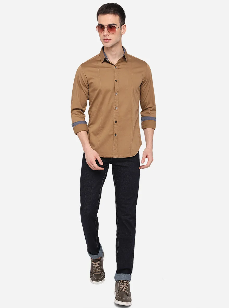 Brown Solid Slim Fit Casual Shirt | Greenfibre