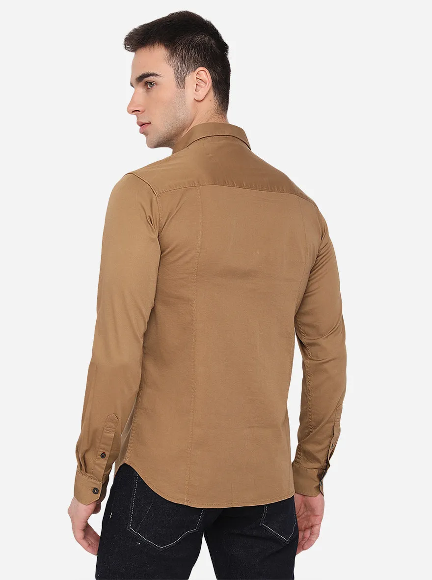 Brown Solid Slim Fit Casual Shirt | Greenfibre