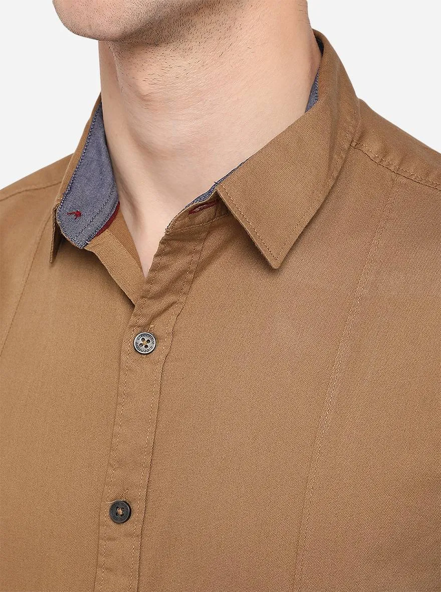 Brown Solid Slim Fit Casual Shirt | Greenfibre