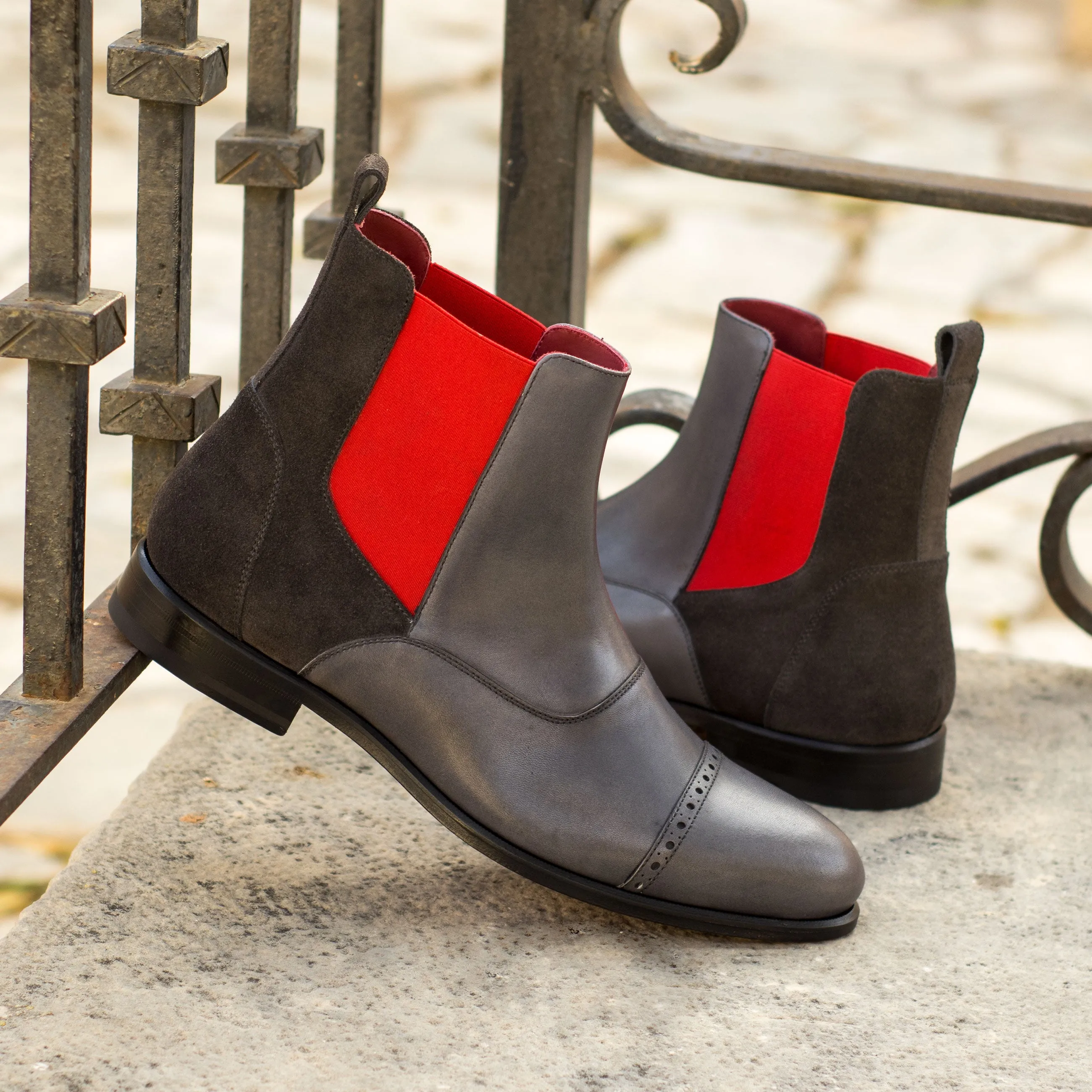 DapperFam Vesuvio in Grey Men's Lux Suede & Italian Leather Chelsea Multi Boot