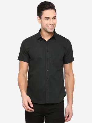 Dark Green Solid Slim Fit Semi Casual Shirt | Greenfibre