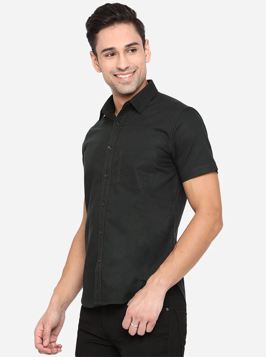 Dark Green Solid Slim Fit Semi Casual Shirt | Greenfibre