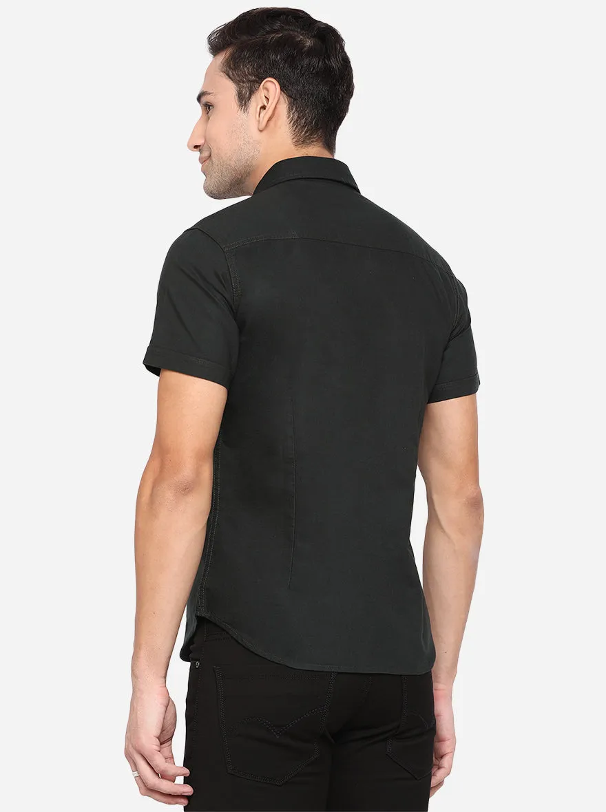 Dark Green Solid Slim Fit Semi Casual Shirt | Greenfibre