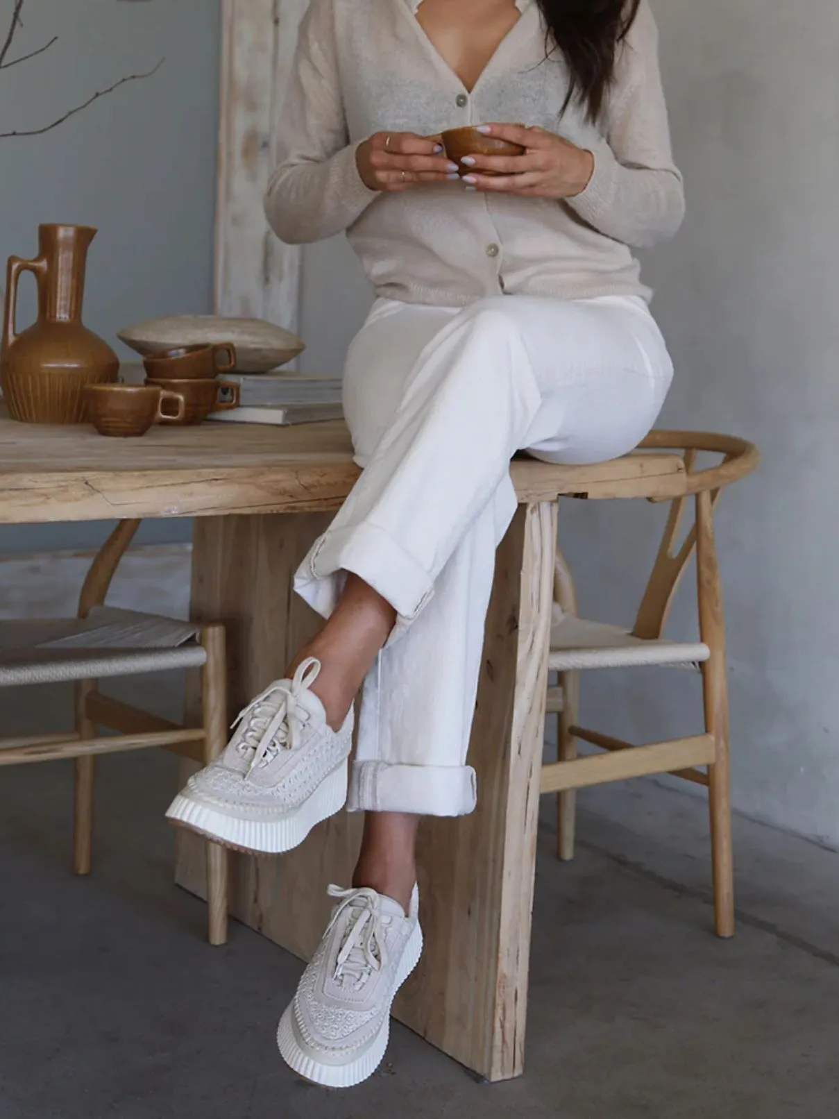 Dolce Vita Dolen Knit Sneakers in Sandstone