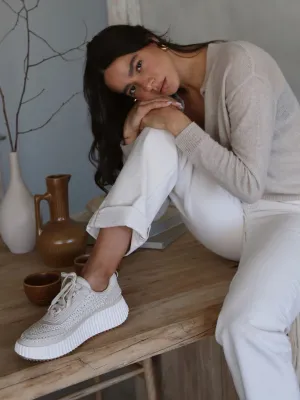 Dolce Vita Dolen Knit Sneakers in Sandstone