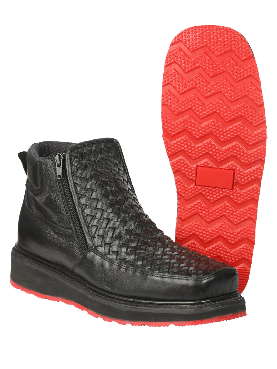 El General Mens Black Woven Ankle Boots with Zipper - Black