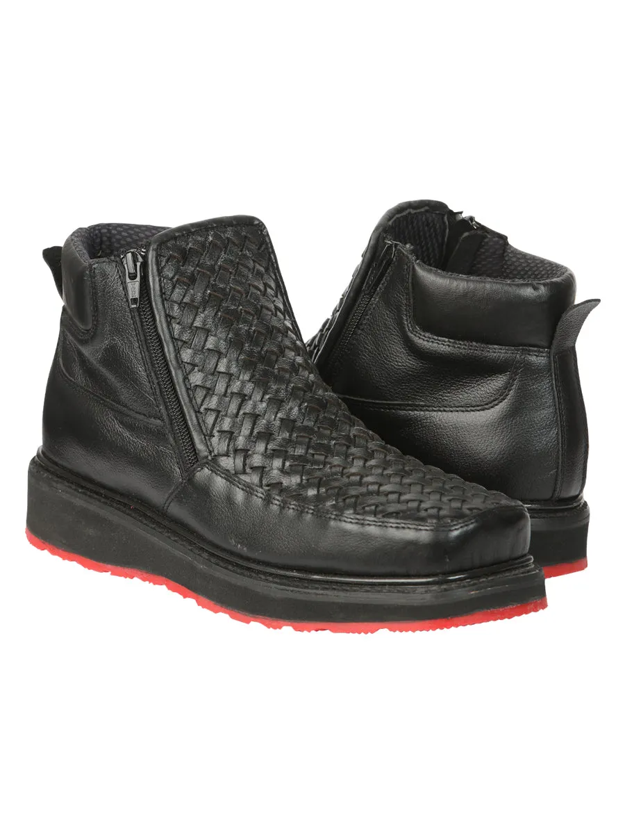 El General Mens Black Woven Ankle Boots with Zipper - Black