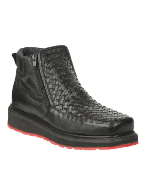 El General Mens Black Woven Ankle Boots with Zipper - Black