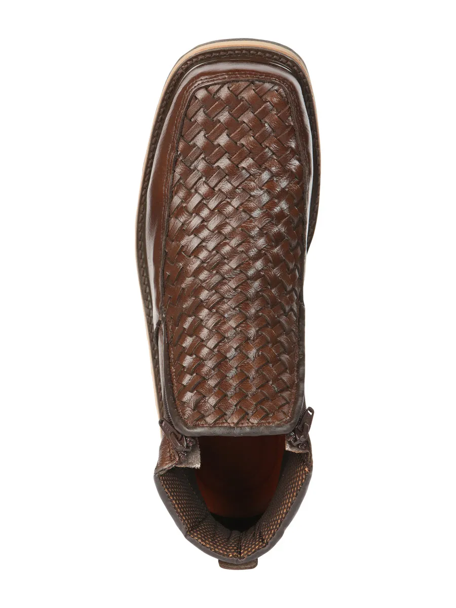 El General Mens Woven Ankle Boots with Zipper - Brown