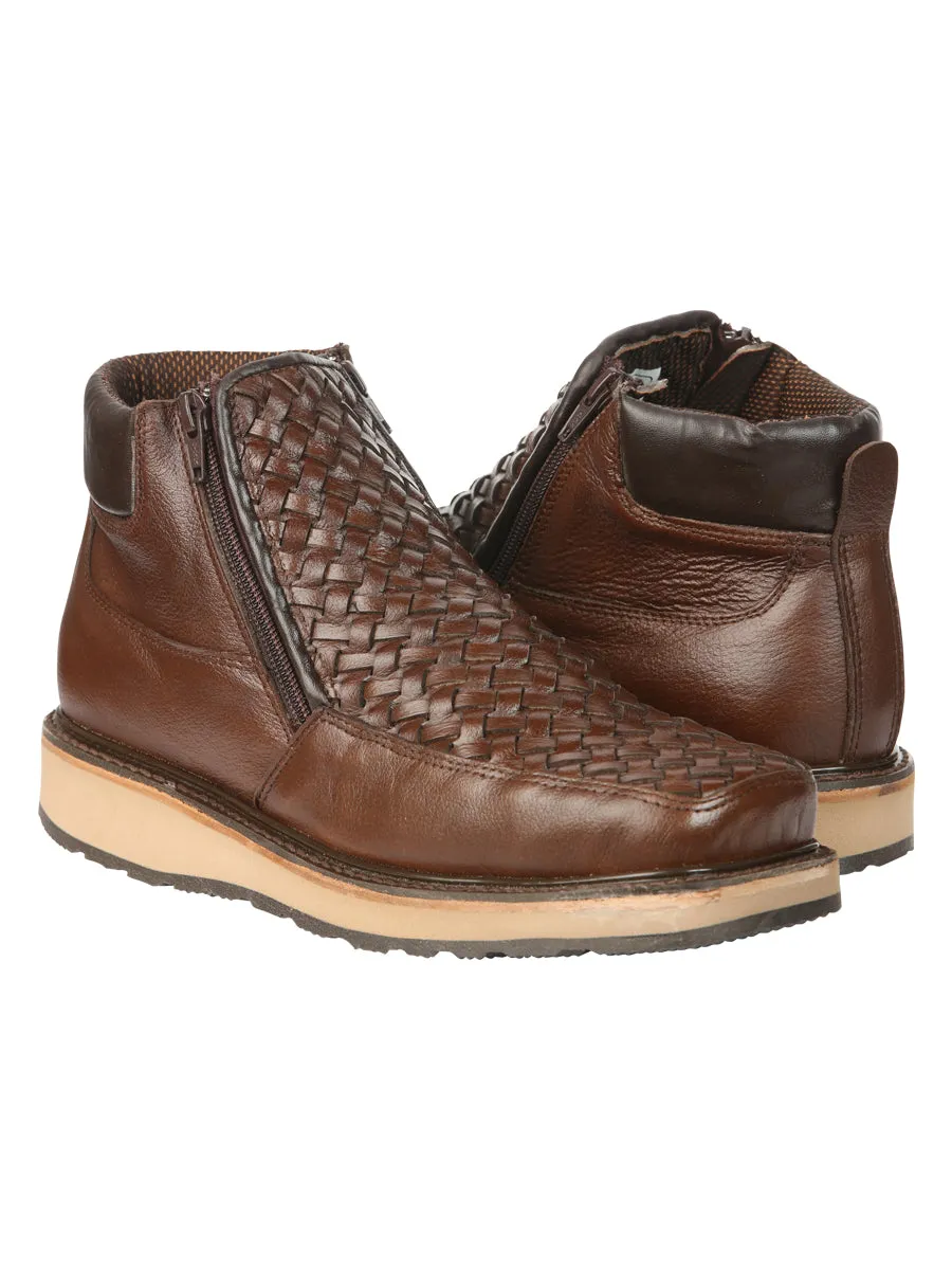 El General Mens Woven Ankle Boots with Zipper - Brown