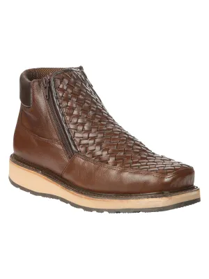 El General Mens Woven Ankle Boots with Zipper - Brown