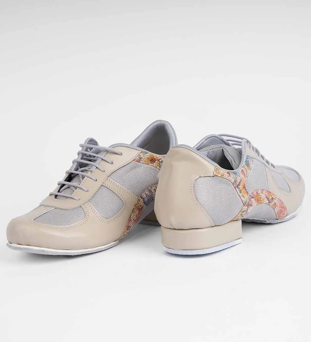 Elegant Ivory & Floral Leather - Men's Tango Trainers - Adonis 6522