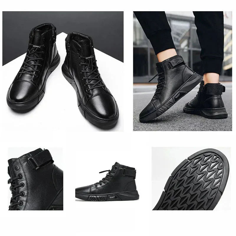 Elegant leather men's boots in black