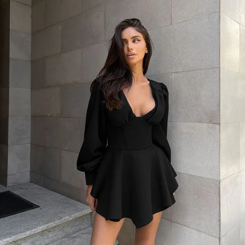 Elegant V-Neck Gathered Bodycon Dress for Timeless Fall Chic