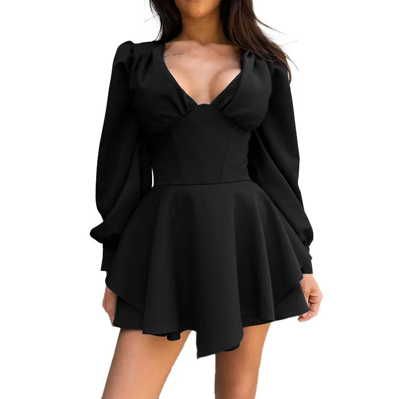 Elegant V-Neck Gathered Bodycon Dress for Timeless Fall Chic
