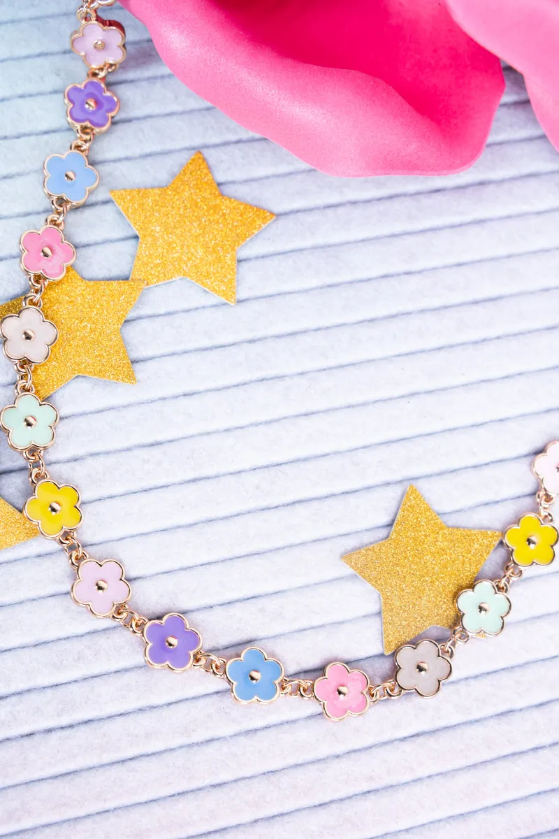 Flowers Are Happiness Pastel Goldtone Necklace